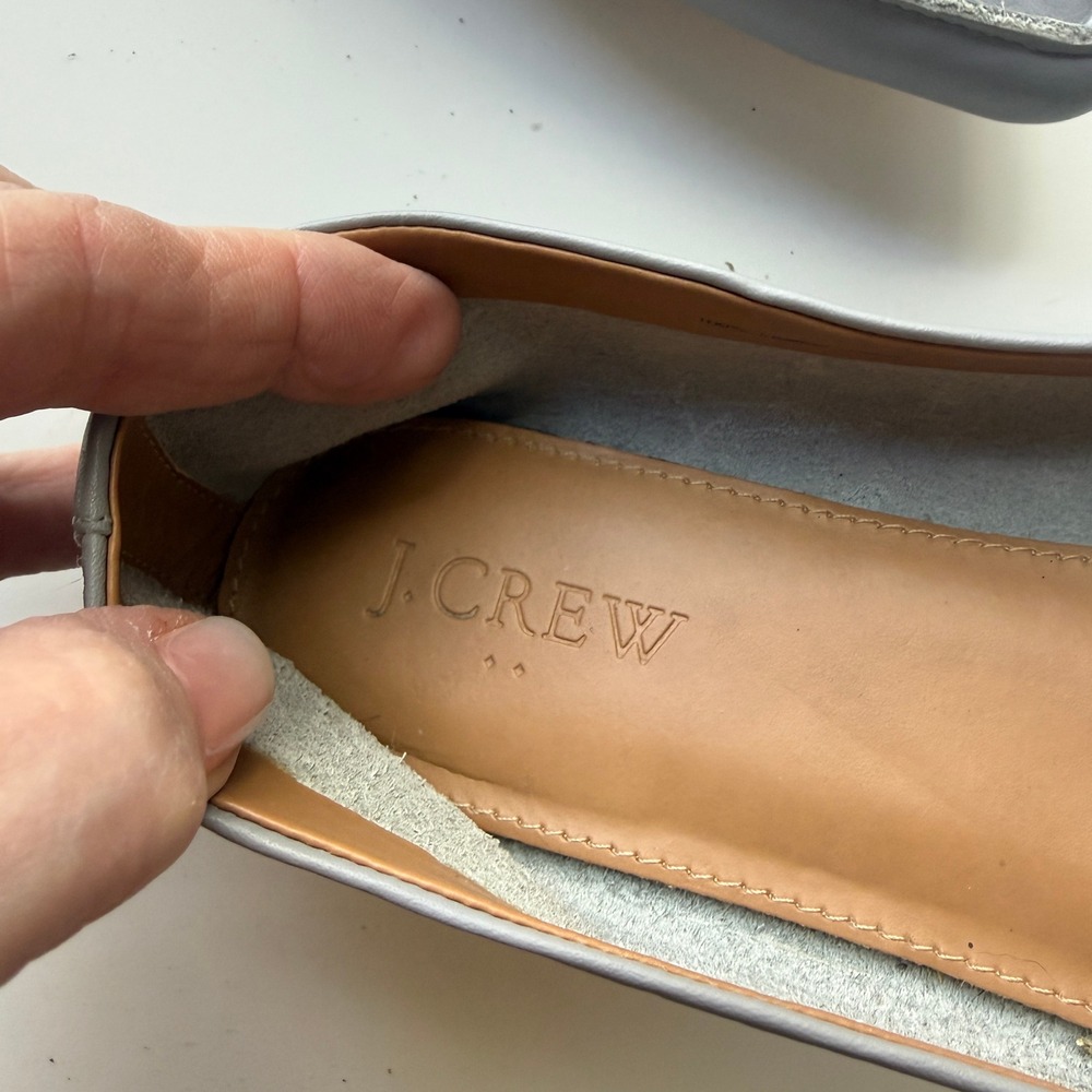 J Crew Leather Pointed Toe Flats Womens 9 Gray Capsule Wardrobe Minimalist Shoes - Picture 3 of 7